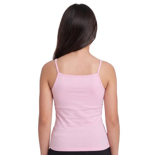Image of DChica Cotton Padded Camisole Bra for Girls, Sleeveless Undershirts with Adjustable Straps, Tank Top /Innerwear for Girls (Pack of 1) Pink & White Camisole Inner Vest
