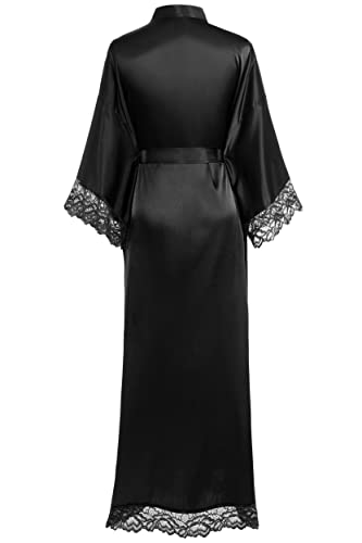 BABEYOND Satin Kimono Robe Silky Long Bridesmaid Wedding Lightweight Bath Robe with Lace Trim2