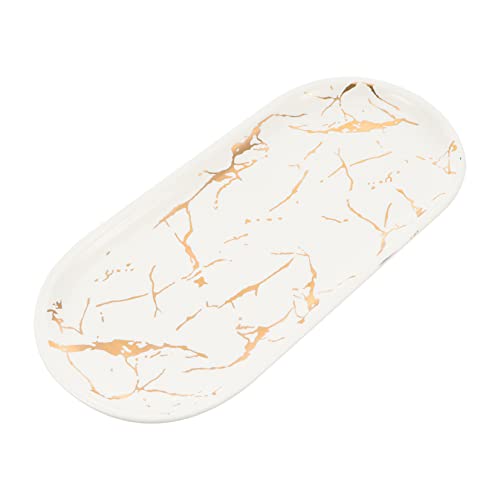 FUNOMOCYA Assiette à Steak Céramique Marbrée Petit Format Blanc, Plateau De Sushis Design Industriel Épuré, Plateau à Bijoux Polyvalent Pour Présentation Élégante Et Usage Alimentaire