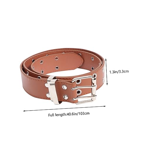 Punk Style Double Row Belt for Men and Women Durable Pu Waist Belt Brown for Jeans and Casual Wear Simple and Comfortable Design2
