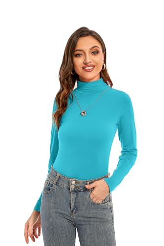 Image of Womens Long Sleeve Turtleneck T-Shirts Casual Lightweight Slim Fit Cozy Base Layer Top
