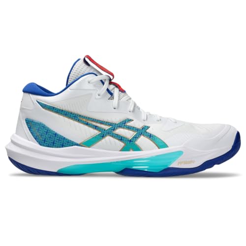 ASICS Men's Sky Elite FlyteFoam Mid Top 3 Volleyball Shoes, 10, White/ASICS Blue