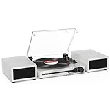 Vinyl Record Player with External Speakers BT 5.3 Wireless Turntable Portable with 3 Speed USB Vintage Wooden White