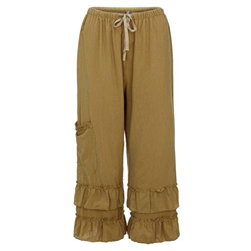 Andongnywell Womens Casual Ruffled Loose Pocket Plus Size Cotton Linen Pants Wide Leg Solid Color Ruffle Hem Trousers3
