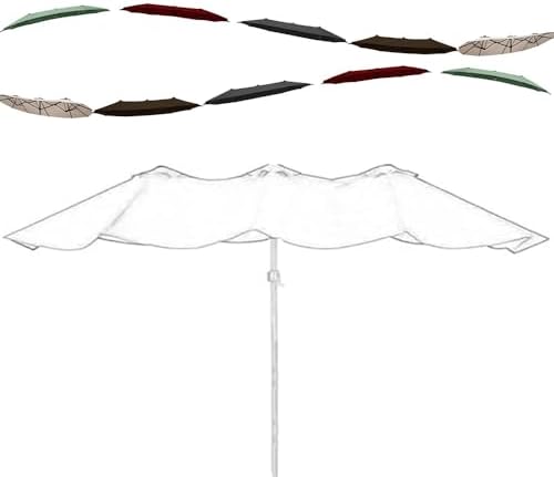 15ft Double Sided Patio Umbrella Replacement Canopy - Anti-UV Waterproof Beach Umbrella Top Cover, 12 Ribs Durable Fabric (Khaki) for Outdoor Shade and Protection