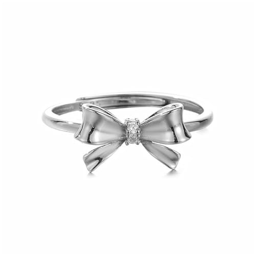 GleaMora Elegante Dolce S925 Anello Fiocco In Argento Sterling Stile Ins Con Zircone Natale Per Le Donne Regalo Di Compleanno Gioielli Alla Moda, Adjustable, Silver