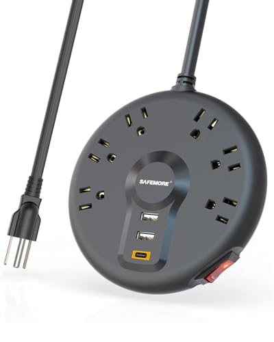 Cruise Approved Power Strip with 3 USB Ports(2 USB A Ports & 1 USB C PD18W), SAFEMORE 6 Outlets Plug Extender (Black 1, 3.28FT)