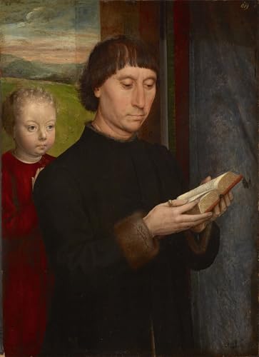 Tableau Hans Memling homme priant avec son fils mort art vintage