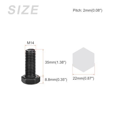 Image of METALLIXITY Hex Bolts (M14-2x35mm) 5Pcs, Carbon Steel Fully Threaded Black Oxide, Coarse Thread UNC Hex Head Screw Bolt - for Furniture Repair