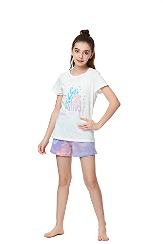 Beezizac Pajamas For Girls – Sleep Under The Stars Theme Sleepover/Sleepaway Camp Pjs Set 100% Cotton Kids Summer Tween Clothes Size 8 #TOP1