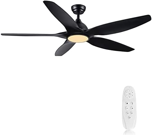 Newday Ceiling Fan with Light,60" Black Ceiling Lamp with Fan and Remote Control,24W LED Modern Mute Ceiling Fans for Bedroom,Living Room,3 Color Adjustable,DC Motor,5-Speed Wind Speed,