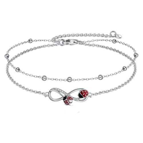 Image of POPLYKE Ladybug /Dragonfly /Bee /Paw Bracelet for Women Sterling SIlver Bracelet /Anklet Jewelry Gift for Women