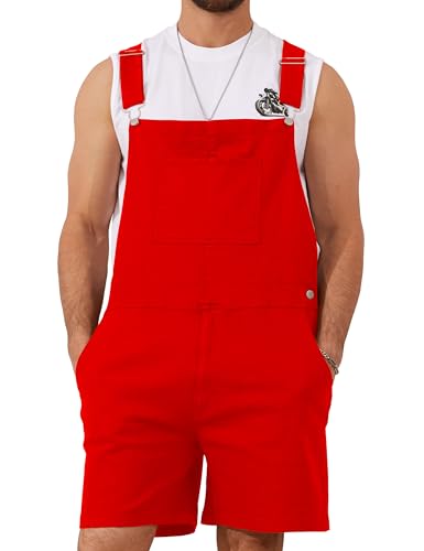 YXLUOKY Overall Shorts for Men Stretchy Romper Work Jumpsuits Bibs Coveralls Overol Para Hombre(Red M)