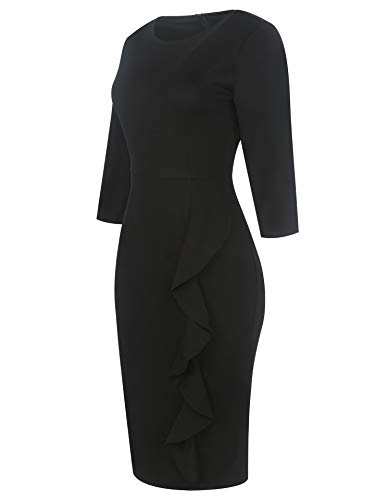 Cismark Women'S Retro Pure Black Half Sleeve Casual Midi Cocktail Dress Black Xl thumb #4