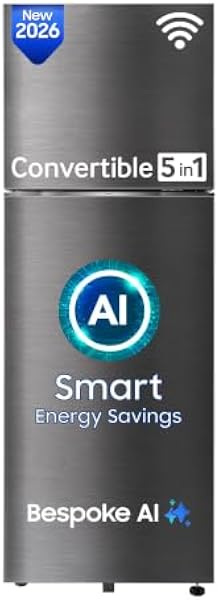 Samsung 330 L, 3 Star, Convertible 5-in-1, Digital Inverter, Frost Free Double Door, WiFi Bespoke AI Refrigerator (RT34HG5A23BXHL, Luxe Black, 2026 Model)