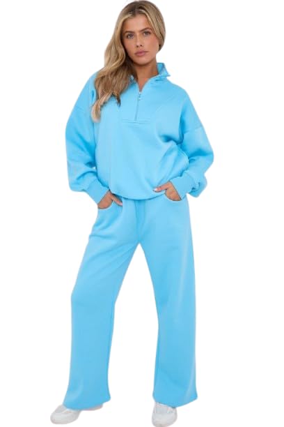 Combinaison polaire femme bleu haut demi-fermeture éclair chic L-XL