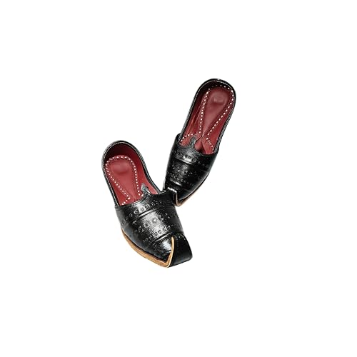Image of Sunking Traditional Handcrafted Black Leather Punjabi Jutti, Ethnic Rajasthani Men's Slip-on Shoes