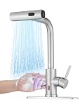 Touchless Kitchen Faucets with Pull Down Sprayer,Waterfall Kitchen Sink Faucet,Commercial Utility Stainless Steel Kitchen Faucets,Single Handle Kitchen Sink Faucet for 3 Function,Brushed