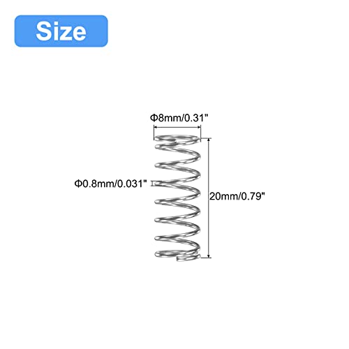 QUARKZMAN 5Stk Druckfeder Druckfedern 304 Edelstahl Feder Federn Zugfeder Zugfedern Spring 8mm AD 0.8mm Draht Größe 20mm Frei Länge Spiralfeder Spiralfedern Sprungfeder Stahlfeder Silber