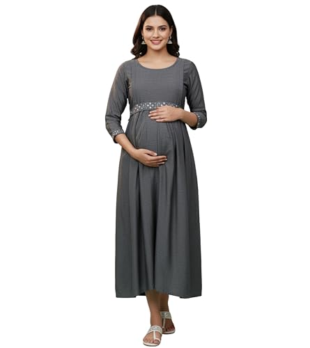 Image of DUMMY SHAPE Maternity Gown for Women | Floral Anarkali Flare Kurta with Dual Nursing Zippers | Pregnancy & Breastfeeding | Feeding Kurtis | Baby Shower | Mom to Be Gifts for Pregnant Woman