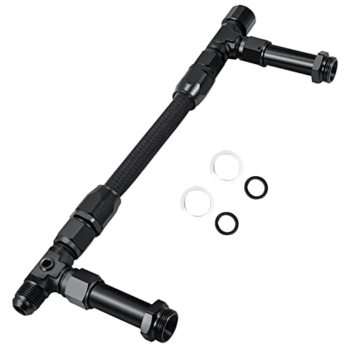 Piodelo 8AN 4150 Carburetor Dual Feed Fuel Line Kit, Universal 7/8" Aluminum Alloy Braided Dual Inlet Fuel Line Kit Fit for Holley 4150 Carburetor Automotive Replacement - Black