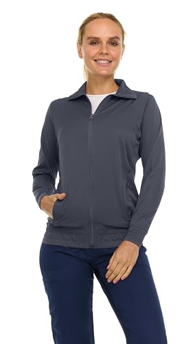 MediChic Scrub Jackets for Woman, Zip Front Nurse Jacket, 4-Way Stretch Fabric Warm Up Coat