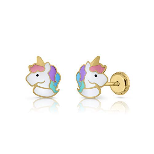 ROSA DI MANUEL Pendientes Oro de Ley Certificado. Niña/Mujer. Diseño Unicornio. Cierre de seguridad a rosca. Medida 7.5x8 mm. (1-3826)