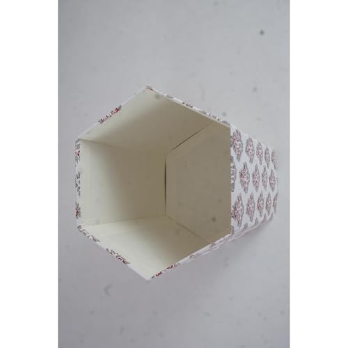 Image of Floral Hand Block Printed 3.3 Gallon Decorative Waste Basket - Eco-Friendly Cardboard Trash Can, Plastic-Free & Sustainable, Perfect for Christmas and Housewarming Gifts (1, White Botti flowar)