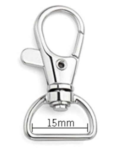 Swivel Keychain Clips, D Ring (15mm) Metal Key Chain Hooks Clips (Silver, 20pcs), for Key Ring/Rings Crafts/Layard/Wallet/Bag Packbag Luggage