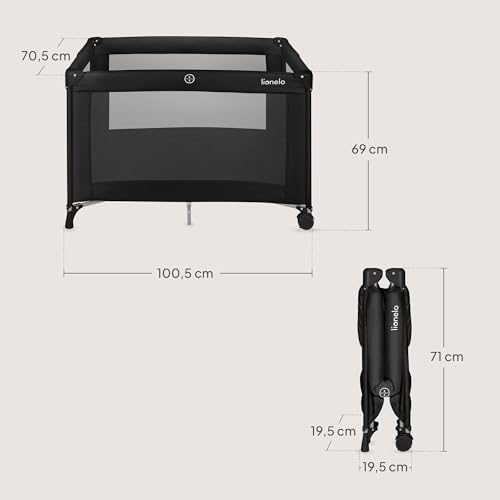 Lionelo Amelie Baby-Reisebett, ab Geburt bis 15 kg, klein, faltbar, weiche Faltmatratze, 100,5 x 70,5 cm, 2 Räder, seitlicher Einstieg, Reisetasche
