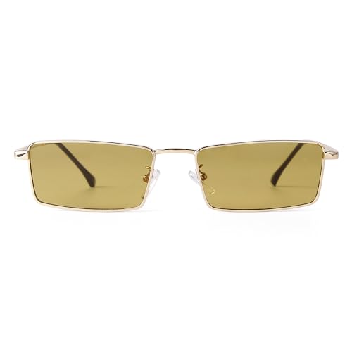 Image of Small Y2K Narrow Rectangle Sunglasses for Women Men | Trendy Raves,80s 90s Retro,Lightweight,Thin Metal Frame,UV400 Protection,Fashion Glasses for Festival Travel Driving