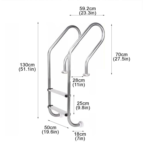 Escalera para piscina con peldaños antideslizantes de acero inoxidable 130 cm miniatura 2
