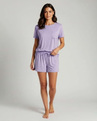 Image of Real Essentials 2 Pack: Women's Short Sleeve Pajama Short Set - Comfy Lightweight Soft Lounge Sleepwear (Plus
