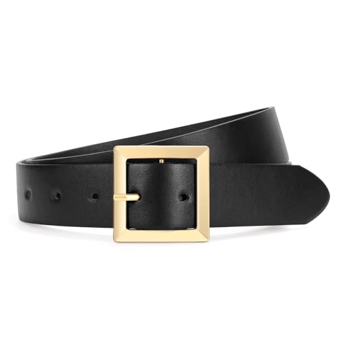 SUOSDEY Women Leather Belt for Jeans Dresses Pants Fashion Waist Belt Ladies Belts for Trendy with Gold Square Buckle