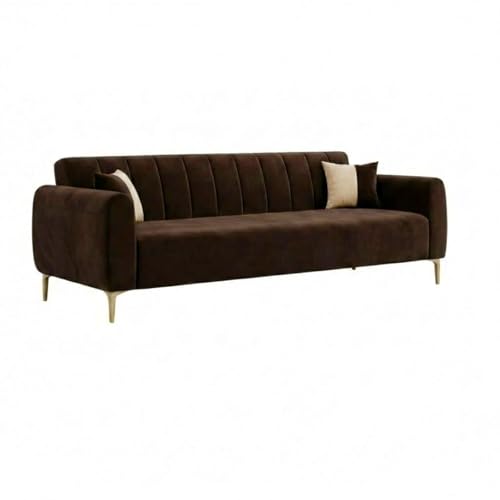 Image of Habibi Rich Velvet Suede 3+1+1 Seater Sofa Set | Spacious Soft Touch Comfort Seating | 5 Person Seating | Modern Living Room Sofa Set (Dark Brown)