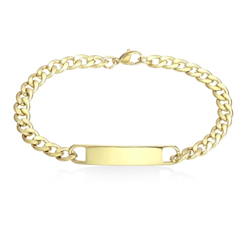 MECCANIXITY Custom ID Bracelets for Men Women, Personalized Custom Engraving Name Stainless Steel ID Engravable Bracelets Chain with Bag for Christmas Jewelry Gift