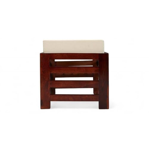 Image of Multipurpose Wooden Puffy for Sitting, Dressing Table, & Footrest Solid Wood Stool with Cushion for Living Room & Bedroom Balcony etc. (Brown b)
