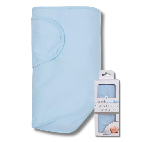 Image of Miracle Blanket Swaddle Wrap – Help Your Newborn Sleep Longer – Soft & Secure Sleep Sack for Infants – Easy-to-Use Swaddling Blanket for a Calm Baby (Blue)