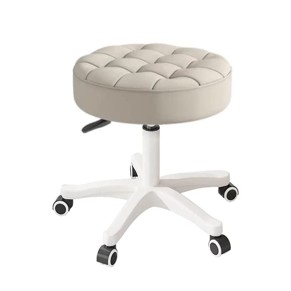 Small Chair Round Rolling Stool with Wheels PU Leather Height Adjustable Swivel Drafting Work SPA Salon Stools Home Office Chair…