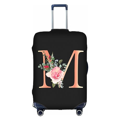 Floral Letter M Travel Luggage Cover Spandex Suitcase Protector Elastic Washable Stretch,Size XL(Fit 29-32inch Suitcase)