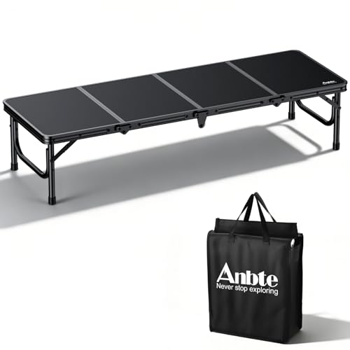 Anbte Table de Camping Pliante 116x40cm pour 4-6 Personnes, Table Pique-Nique Portable en Aluminium, Table Basse Légère et Compacte pour Camping, Jardin,...