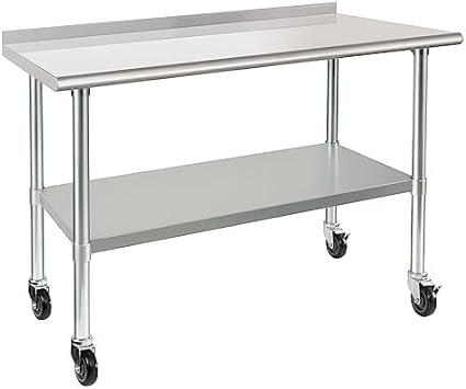 HARDURA Stainless Steel Table 24 x 48 Inches with Wheels