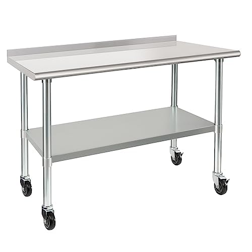 HARDURA Stainless Steel Table 24 x 48 Inches with Wheels Casters NSF Heavy Duty Commercial Prep Table with 2” Backsplash and Adjustable Undershelf for Restaurant Kitchen Home and Hotel by HARDURA Restaurant Equipment - Used condition - US$170.99