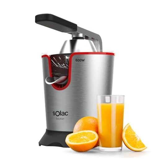 Solac Solution EX6190 - Exprimidor de palanca 600W, motor AC, 2 conos para todos los cítricos, cuerpo y filtro de acero inoxidable, depósito de 0,65L, desmontable, componentes aptos lavavajillas