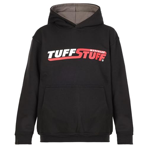 TuffStuff - Junior Hendon Hoodie with Logo - Size: 13 Years, Black - 50% Cotton, 50% Polyester - Featuring a Jersey Knit, Lined Hood & Front Pouch Pocket - Reactive Dyed - Unisex Kids Hoodie