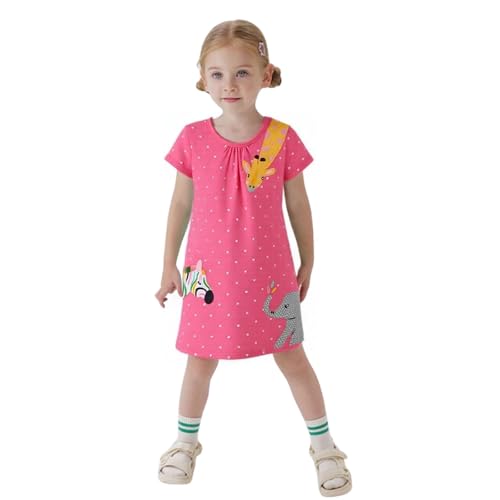 Image of HILEELANG Toddler Girl Cotton Casual Dress Summer Short Sleeve Basic Tunic Playwear Shirt Dresses