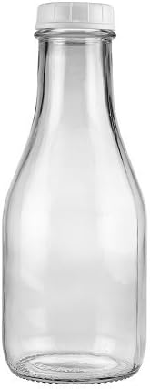 The Dairy Shoppe Botella de leche de vidrio, vidrio pesado con tapa, estilo cremoso (1, cuarto de galón)