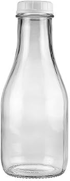 1 Qt Heavy Glass Reusable Milk Bottle, 32 Oz Tall/round Style, Includes 48 Mm Plastic Snap Cap
