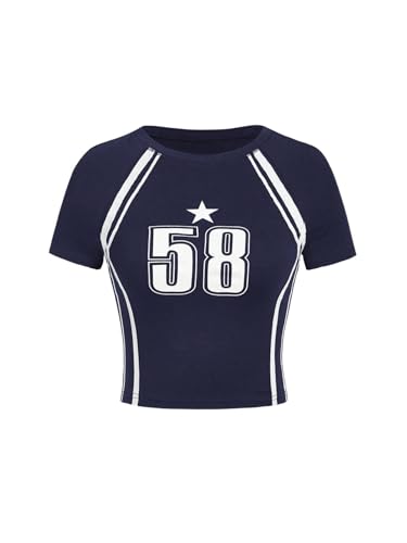 Image of SOLY HUX Girl's Number Graphic Jersey Crop Top Short Sleeve T-Shirts Tight Fitted Graphic Tees