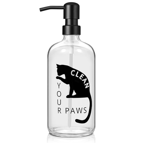 zuxzmj Black Cat Soap Dispenser 17 oz Clear Glass Hand Soap Bottle with 304 Stainless Steel Pump for Bathroom or Kitchen Countertop Cat Lover Gift Idea